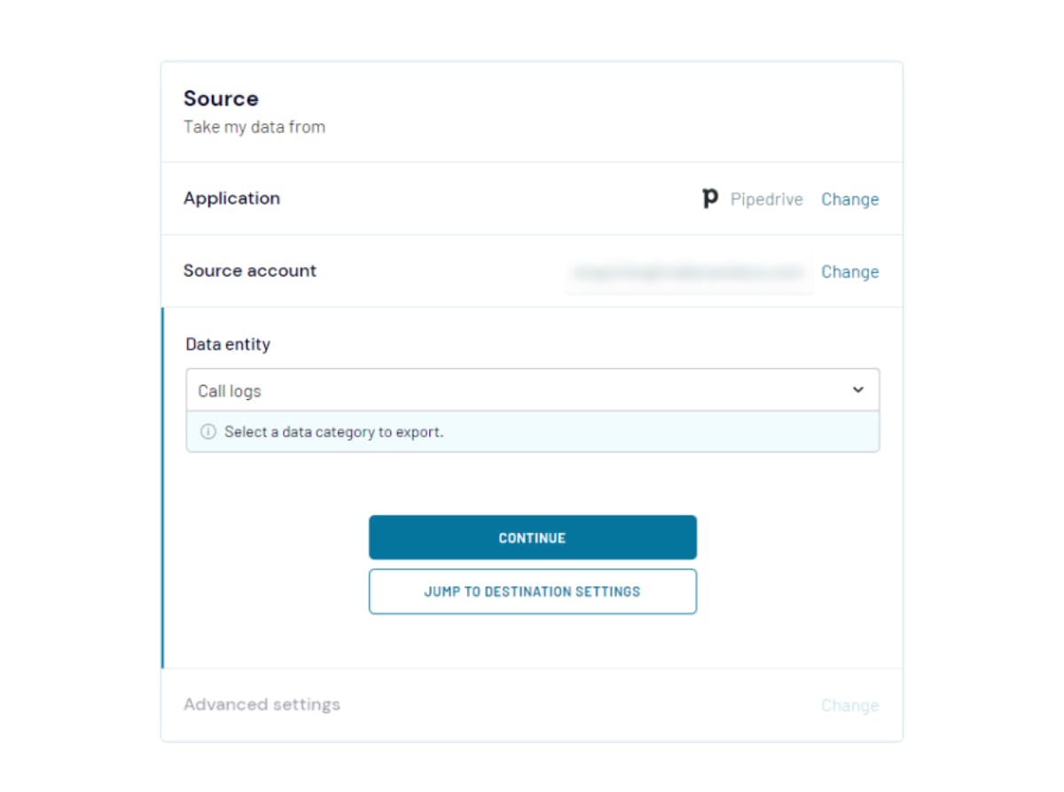Selecting data to export in Coupler